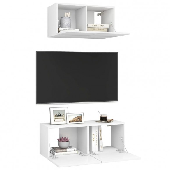 Ensemble de meuble TV 2 pcs Blanc Aggloméré