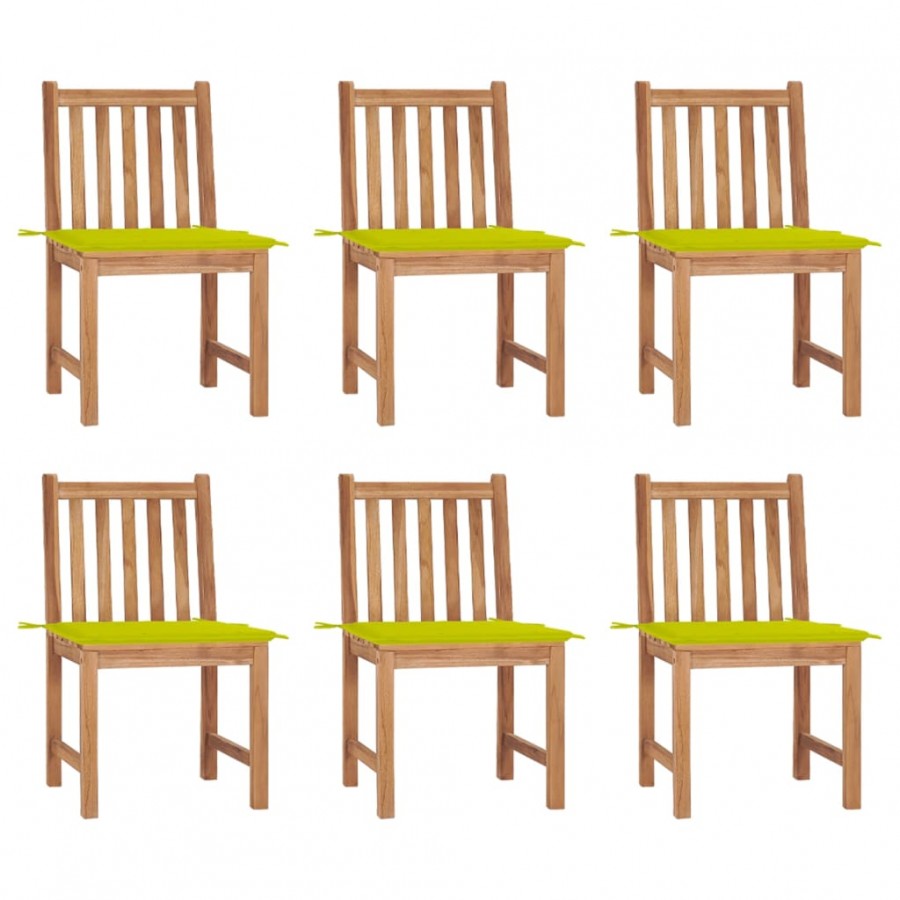 Chaises de jardin 6 pcs avec coussins Bois de teck massif