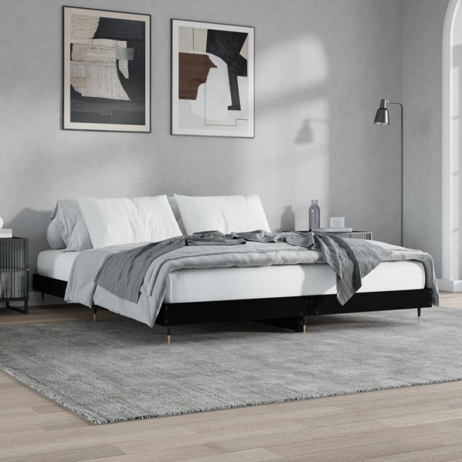 Cadre de lit noir 120x200 cm bois d'ingénierie