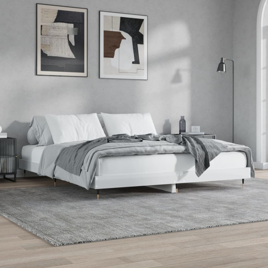 Cadre de lit blanc brillant 160x200 cm bois d'ingénierie