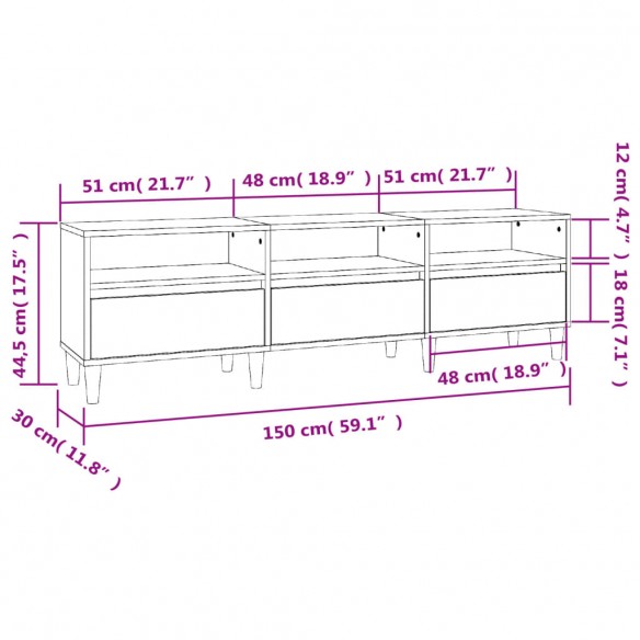 Meuble TV gris béton 150x30x44,5 cm bois d'ingénierie