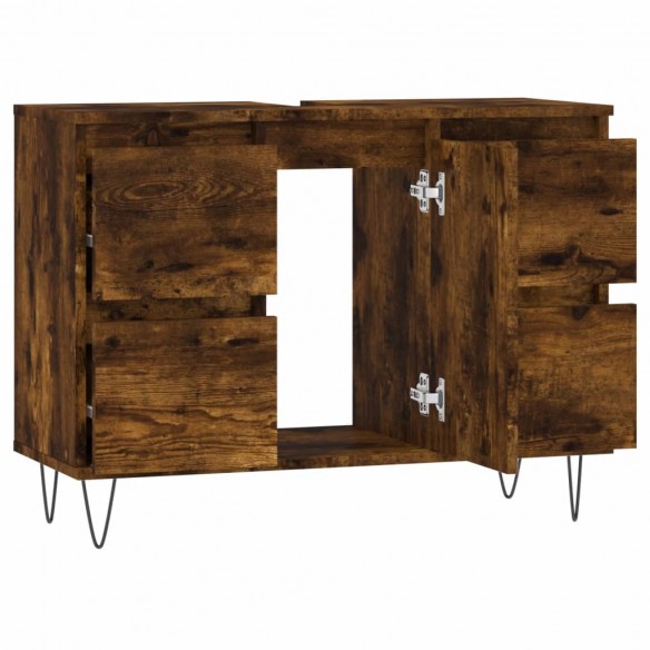 Armoire salle de bain chêne fumé 80x33x60cm bois d'ingénierie