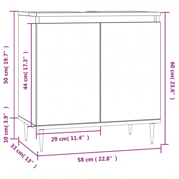 Armoire de salle de bain blanc 58x33x60 cm bois d'ingénierie