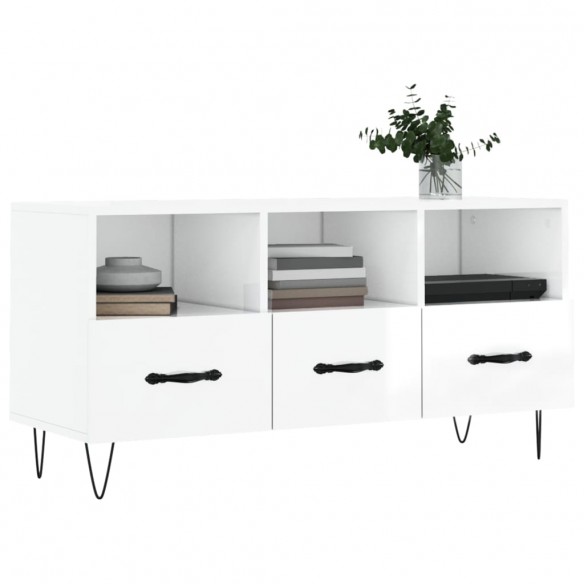 Meuble TV Blanc brillant 102x36x50 cm Bois d'ingénierie