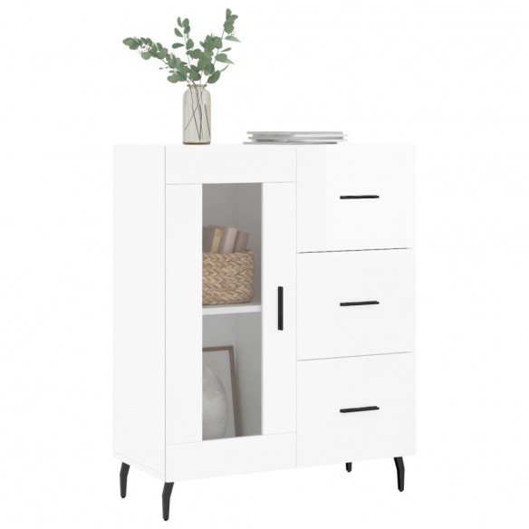 Buffet Blanc brillant 69,5x34x90 cm Bois d'ingénierie