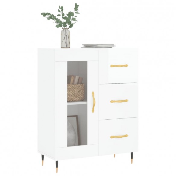 Buffet Blanc brillant 69,5x34x90 cm Bois d'ingénierie