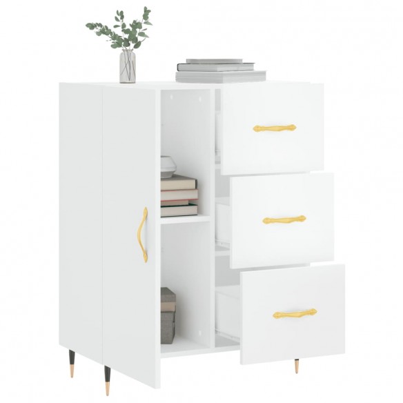 Buffet Blanc brillant 69,5x34x90 cm Bois d'ingénierie