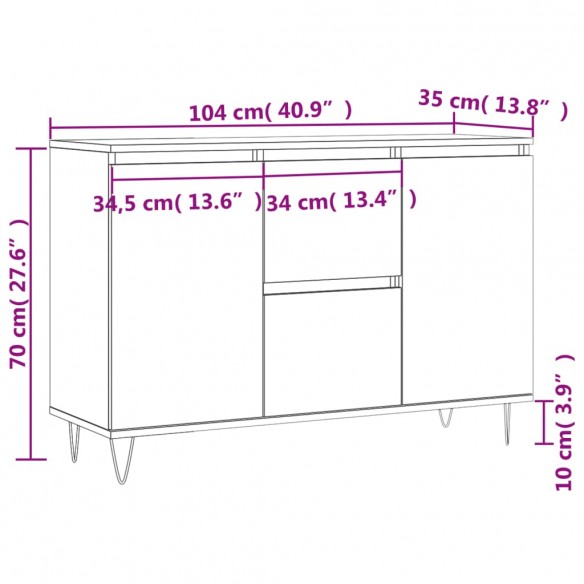 Buffet gris béton 104x35x70 cm bois d'ingénierie