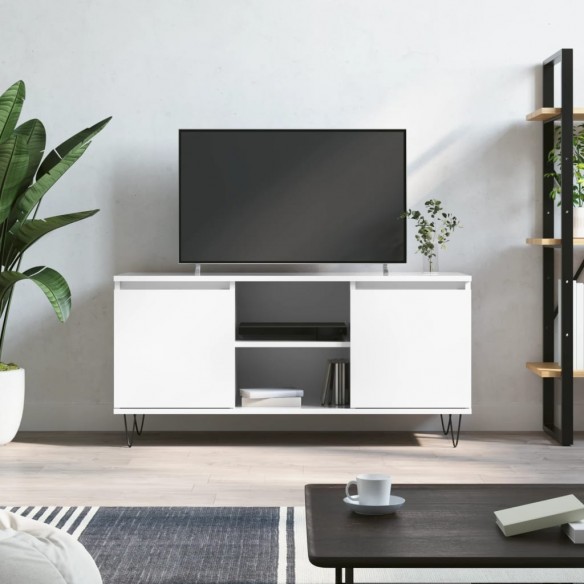 Meuble TV blanc brillant 104x35x50 cm bois d'ingénierie