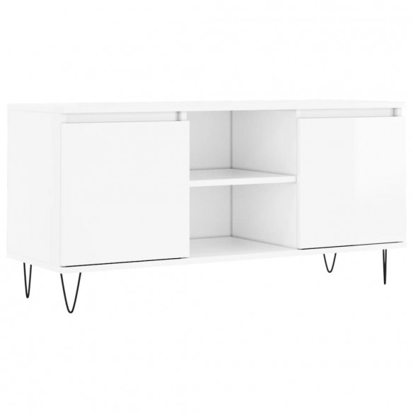 Meuble TV blanc brillant 104x35x50 cm bois d'ingénierie