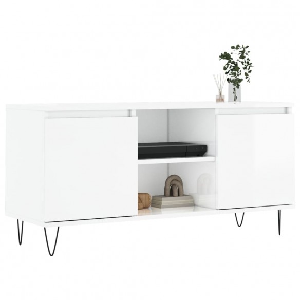 Meuble TV blanc brillant 104x35x50 cm bois d'ingénierie