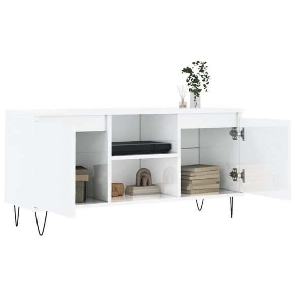 Meuble TV blanc brillant 104x35x50 cm bois d'ingénierie