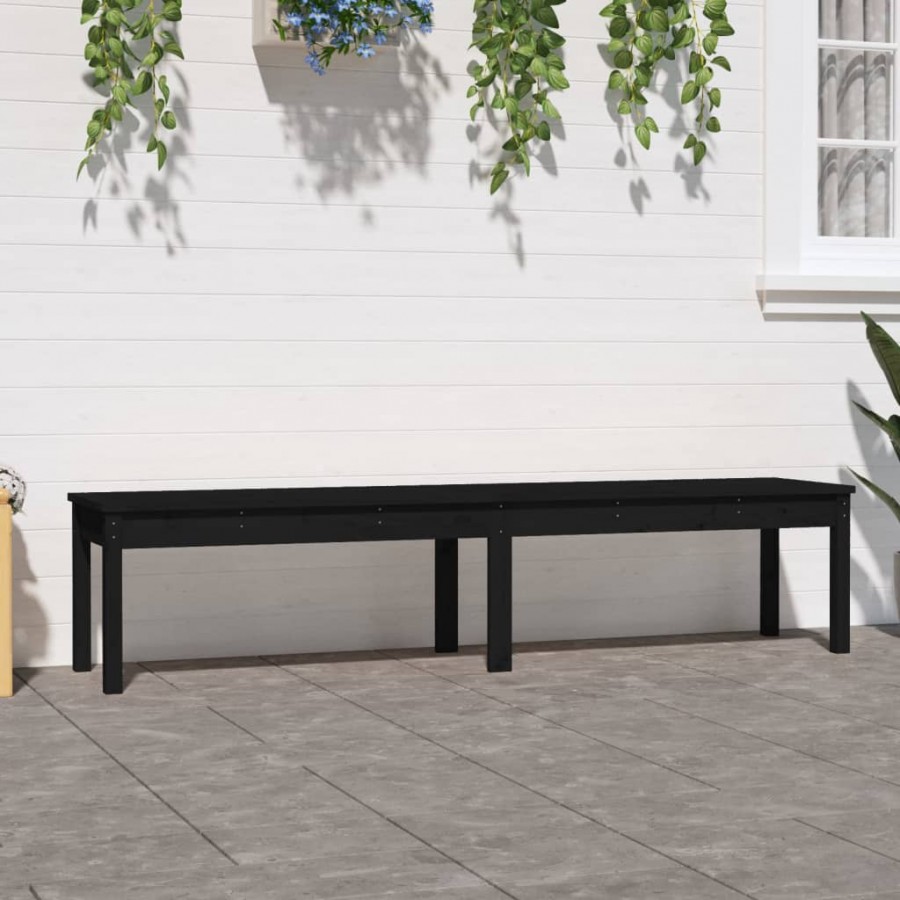 Banc de jardin à 2 places noir 203,5x44x45cm bois massif de pin