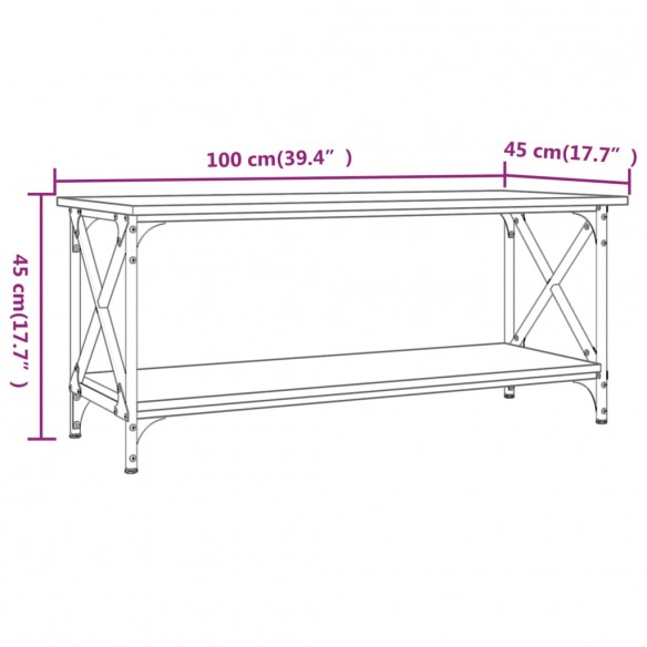 Table basse Sonoma gris 100x45x45 cm Bois d'ingénierie et fer