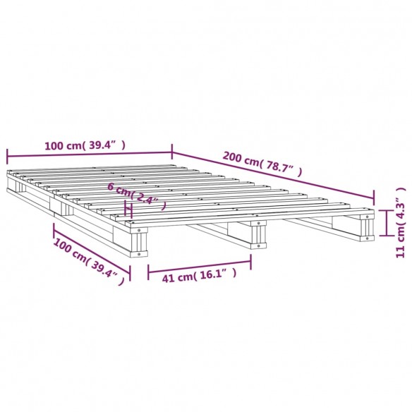 Lit de palette gris 100x200 cm bois de pin massif