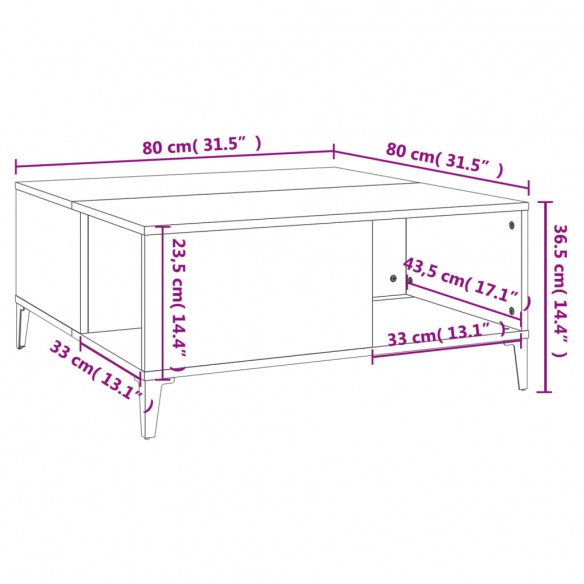 Table basse chêne fumé 80x80x36,5 cm bois d'ingénierie