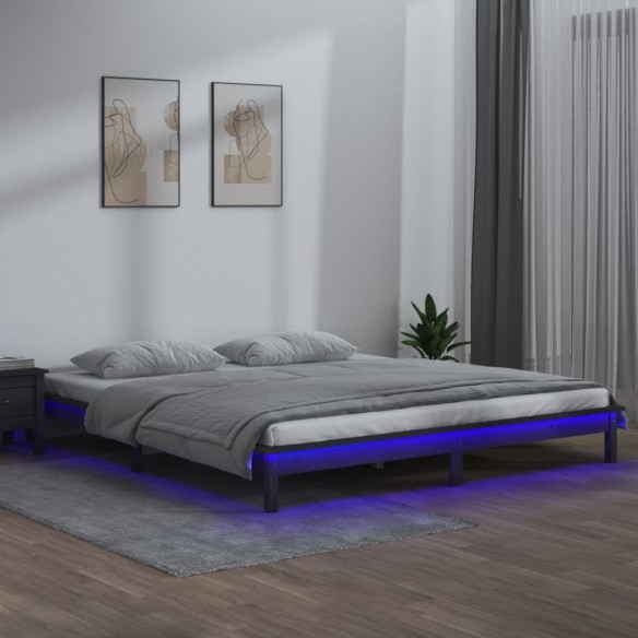Cadre de lit à LED gris 140x190 cm bois massif