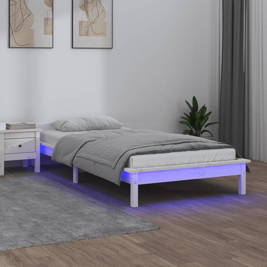 Cadre de lit à LED blanc 100x200 cm bois massif