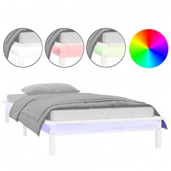 Cadre de lit à LED blanc 100x200 cm bois massif