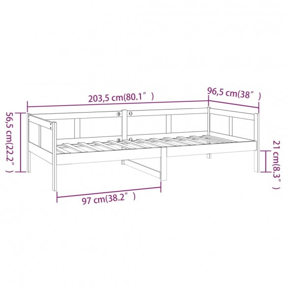 Lit de jour gris bois de pin massif 90x200 cm