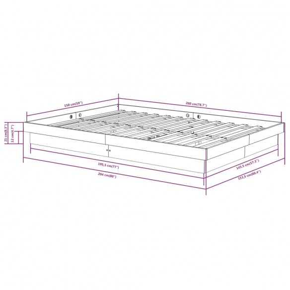 Cadre de lit Noir Bois massif 150x200 cm Grand