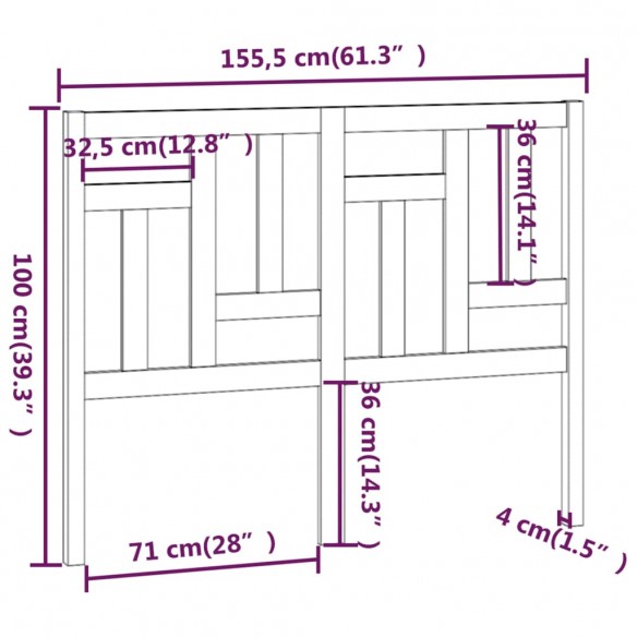 Tête de lit Marron miel 155,5x4x100 cm Bois massif de pin