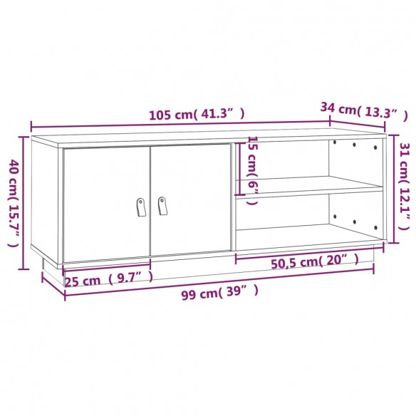 Meuble TV Marron miel 105x34x40 cm Bois de pin massif