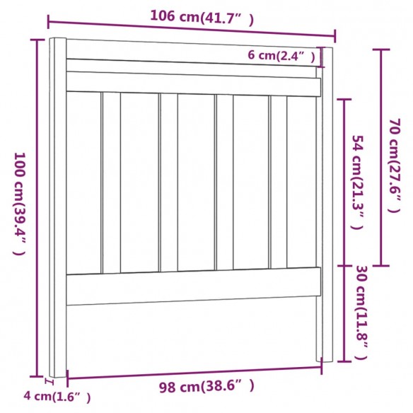 Tête de lit Marron miel 106x4x100 cm Bois massif de pin