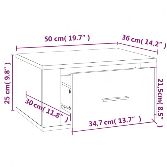 Table de chevet murale Chêne sonoma 50x36x25 cm