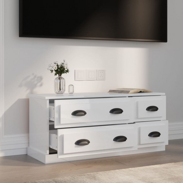 Meuble TV blanc brillant 100x35,5x45 cm bois d'ingénierie