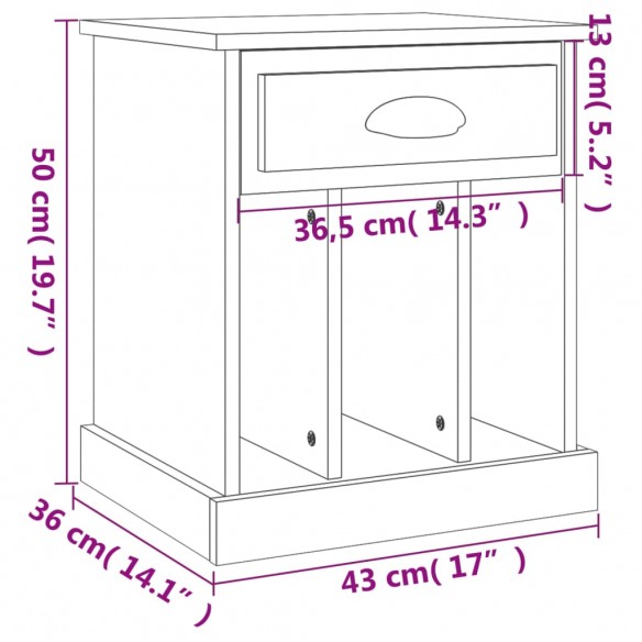 Table de chevet sonoma gris 43x36x50 cm