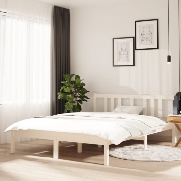 Cadre de lit Blanc Bois massif 135x190 cm Double