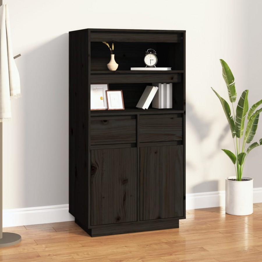 Buffet haut Noir 60x40x116,5 cm Bois massif de pin