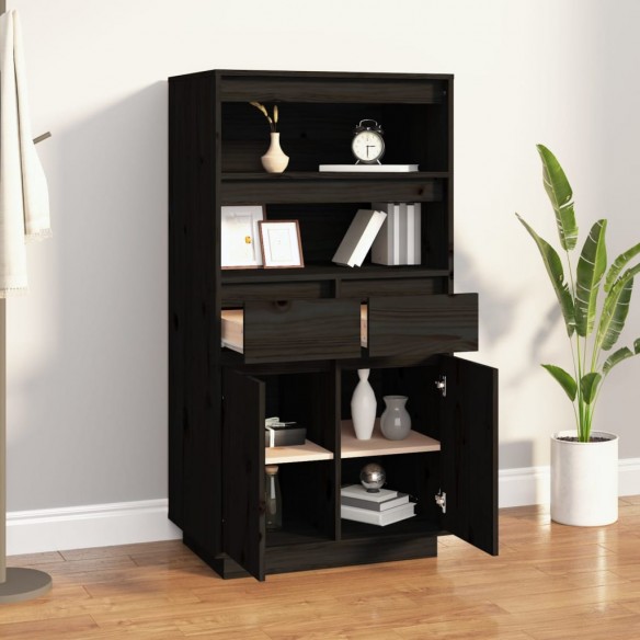 Buffet haut Noir 60x40x116,5 cm Bois massif de pin