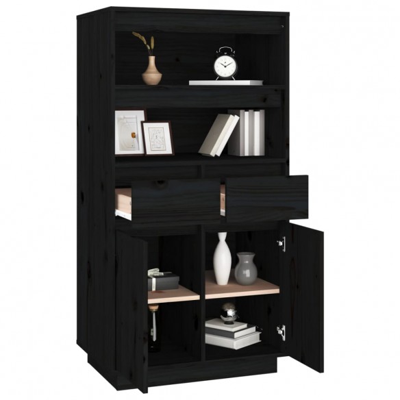 Buffet haut Noir 60x40x116,5 cm Bois massif de pin