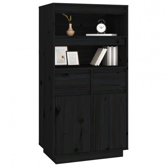 Buffet haut Noir 60x40x116,5 cm Bois massif de pin