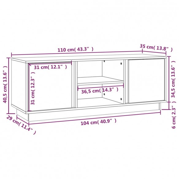 Meuble TV 110x35x40,5 cm Bois de pin massif