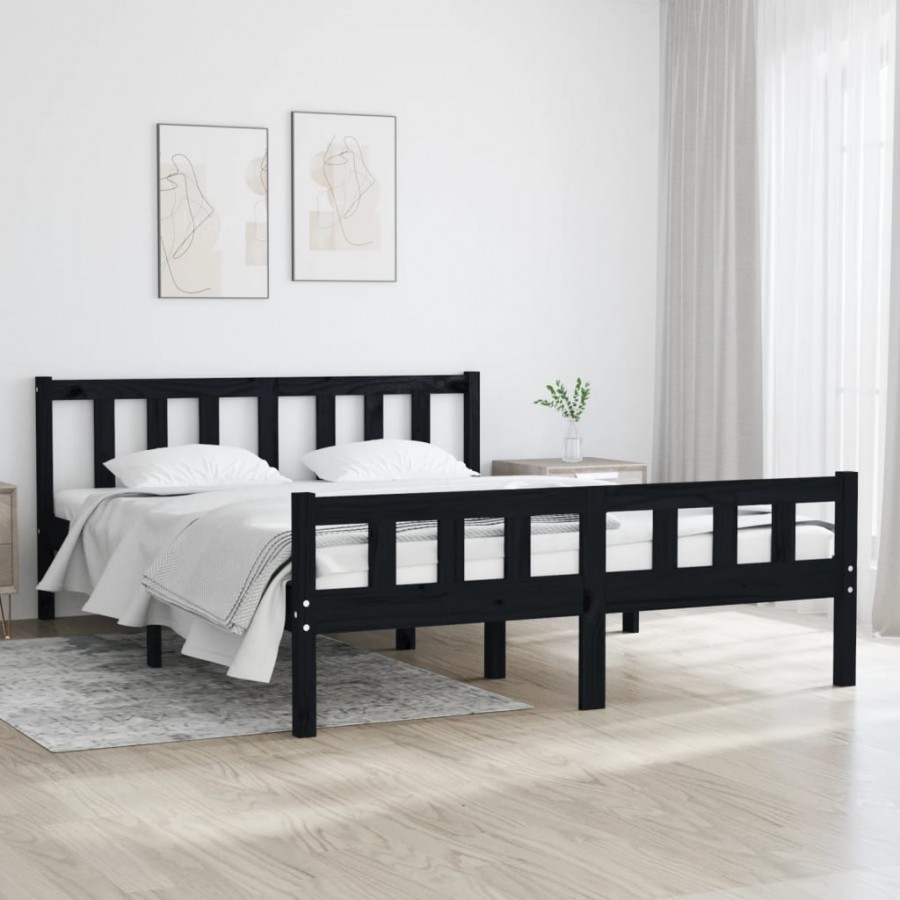 Cadre de lit Noir Bois massif 120x190 cm Petit double