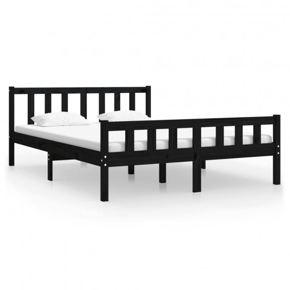 Cadre de lit Noir Bois massif 120x190 cm Petit double