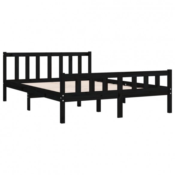 Cadre de lit Noir Bois massif 120x190 cm Petit double