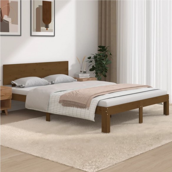 Cadre de lit Marron miel Bois massif 135x190 cm Double