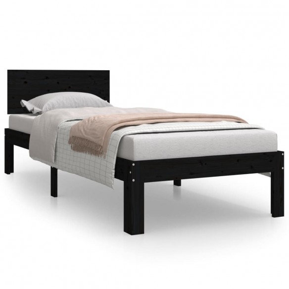 Cadre de lit Noir Bois massif 75x190 cm Petit simple