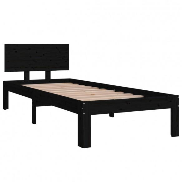 Cadre de lit Noir Bois massif 75x190 cm Petit simple