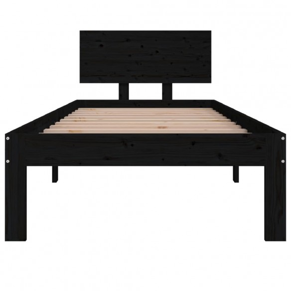 Cadre de lit Noir Bois massif 75x190 cm Petit simple