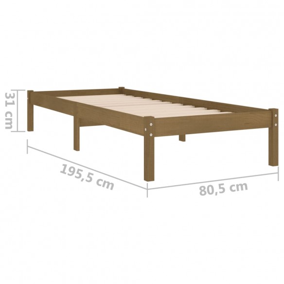 Cadre de lit Marron miel Bois massif 75x190 cm Petit simple