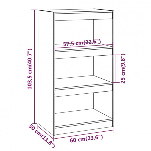 Bibliothèque/Séparateur de pièce Gris 60x30x103,5 cm Pin solide