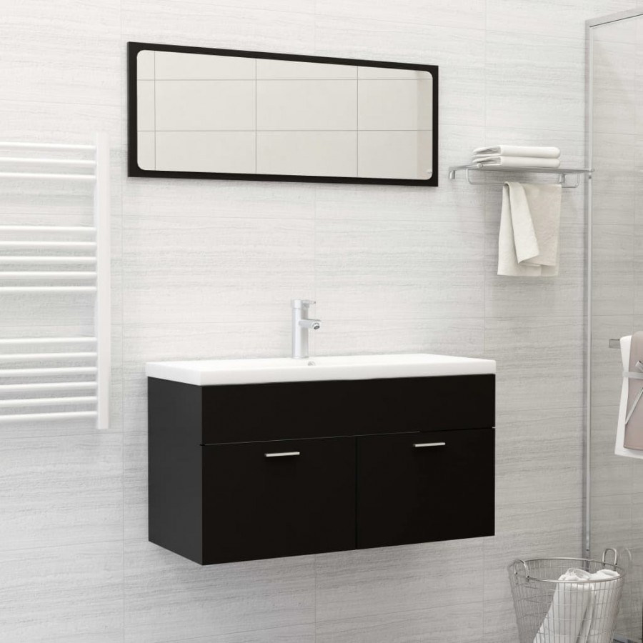 Ensemble de meubles de salle de bain 2 pcs Noir Aggloméré