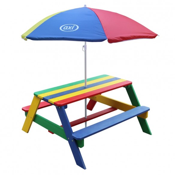 AXI Table de pique-nique pour enfants Nick avec parasol Arc-en-ciel