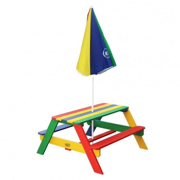 AXI Table de pique-nique pour enfants Nick avec parasol Arc-en-ciel