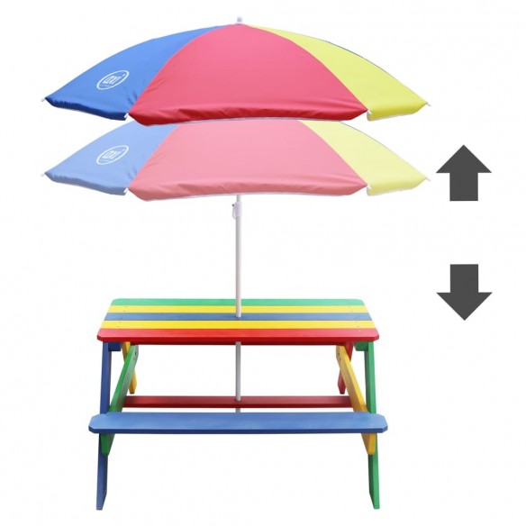 AXI Table de pique-nique pour enfants Nick avec parasol Arc-en-ciel